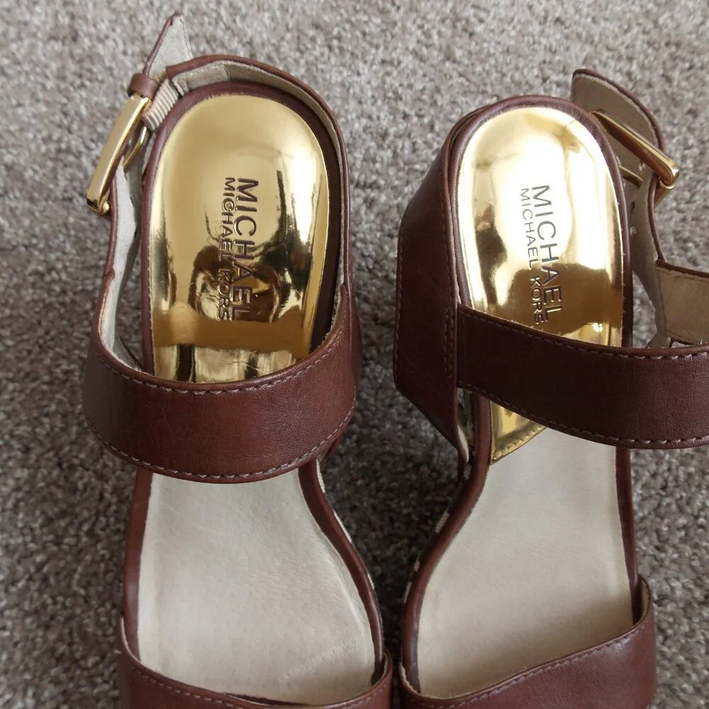 Michael Kors Ivana Mocha Zebra Animal Print Canvas Platform Sandals Heels - Picture 13 of 16